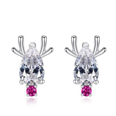 China Trendy Christmas Jewelry Deer Earrings 925 Sterling Silver Zircon Rhodium Plated Stud Earring Christmas Earrings for sale