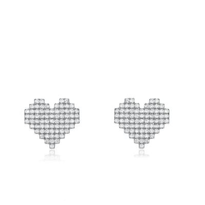 China Wholesale Fashionable Silver Stud Earrings Women's Sterling Silver Cubic Zirconia Heart Stud Earrings Jewelry for sale