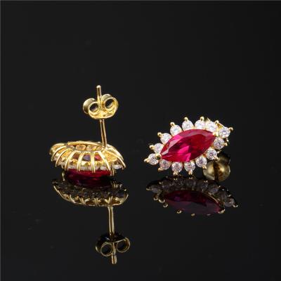 China Fashionable Red Stone Gold Plated Zircon Women's Luxury Earrings 925 Sterling Silver Earrings Jewelry for sale