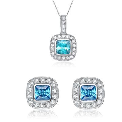 China Lead Free Nickel Free Custom Design Sterling Silver High Quality Zircon Jewelry Set Blue Women Gift Fashion Wedding 925 Jewelry for sale