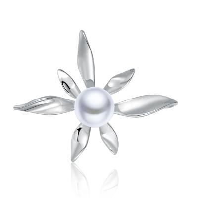 China 925 High Quality Women Fine Luxury 925 Sterling Silver Pearl Flower Brooch Pin Jewelry For Ladies Silver Fashion Wholesale for sale