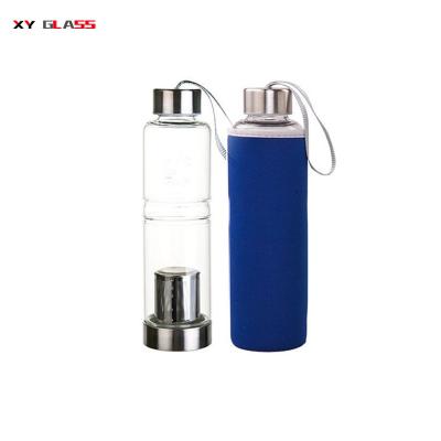 China Viable Hot Selling Colorful Sleeve Borosilicate Glass Fruit Infuser Water Bottle for sale