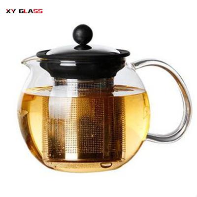 China Sustainable Promotion OEM Handblown Heat Resistant Cooking Glass With Infuser Teapot for sale