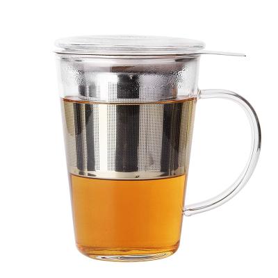 China Minimalist Classic Fashionable With Infuser Filter And Lid Pyrex Cooking Glass Tea Cup for sale