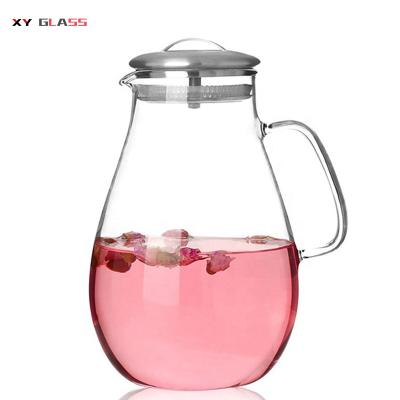 China Sustainable Antique Shape With Filter Strainer SUS 304 Lid Borosilicate Glass Fruit Tea Pitcher for sale