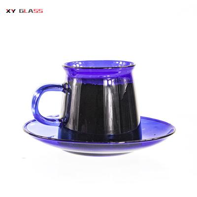 China Wholesale Dishwasher Sustainable Microwave Colored Pyrex Glass Coffee Mug With Saucer for sale