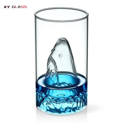 China Minimalist Promotion Creative Shark Shaped Drinks Double Wall Pyrex Glass Cup for sale