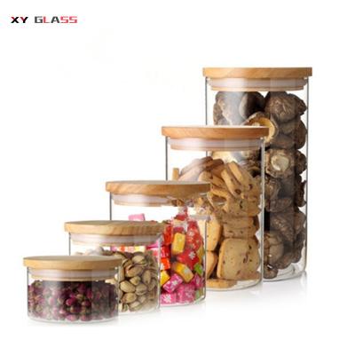 China Wholesale High Quality Microwavable Borosilicate Storage With Bamboo Lid Recycled Glass Jar for sale