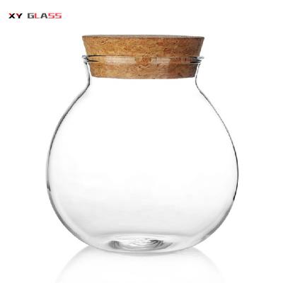 China Fancy Microwavable Airtight with Cork Wood Lid Thermo Proof Borosilicate Glass Jar for sale