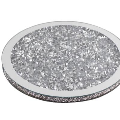 China Custom MDF+Glass Good Quality Houseware Rotating Single Table Diamond Decorative Tray for sale