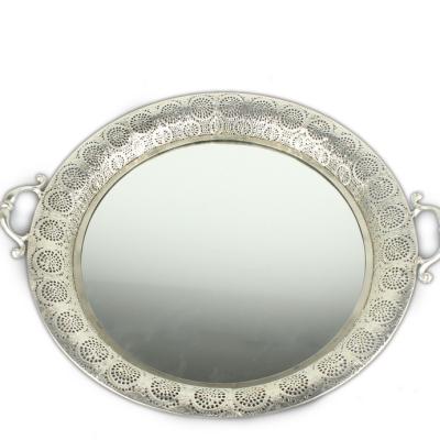 China Promotional Luxury Customized Metal+Glass+Paper Gold Cavity Round Frame Mirror Tray for sale