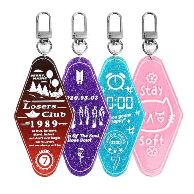 China Modern Acrylic Key Chain Factory Wholesale Custom Design Mini Acrylic Glitter Hotel Motel Key Indicator Key Chain for sale