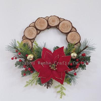 China Decoration Artificial Christmas Red Flowers Wreath for Christmas Decoration Artificial Silk Garland for Front Door Indoor Outdoor Wall for sale