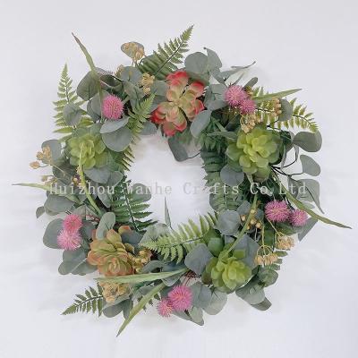 China 20 Inch Artificial Green Succulent Eucalyptus Decoration Spring Leaves Garland For Front Door Wreath for sale