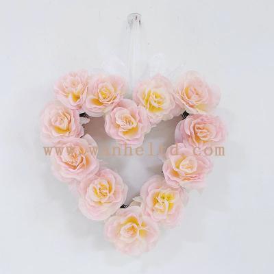 China Romantic Valentine's Day Rose Flower Wreath of Decoration Artificial Flower Heart Shape Garland for Wedding Decoration for sale