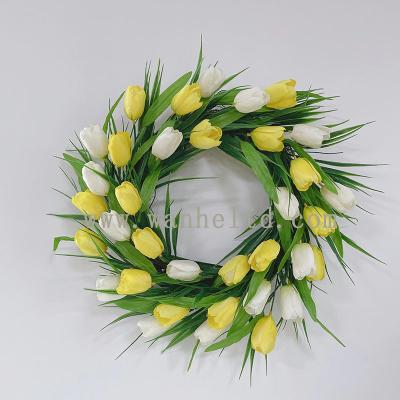 China Decoration Hanging Decoration Customized Artificial Silk Flower Tulip Wreath For Home Room Front Door Garland Wreath Spring Decoration for sale