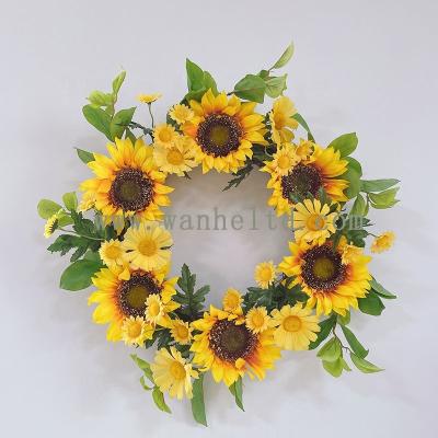 China 2022 New Design Home Decor Wreath Artificial Yellow Sunflowers Flower Garland For Summer Home Decoration for sale