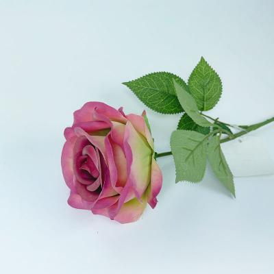 China Real Touch Wedding Artificial Flower Customized Factory Customized Decorative Simple Head Velvet Rose Flowers Romantic for sale