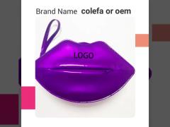 Custom most fashion fluorescent black lip shaped cosmetic bag Luxury PU shinny cosmetic gift bag