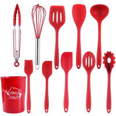 China Sustainable Silicone Spatula High Temperature Resistant Non-Stick Cookware 10 Pieces Set Complete Household Cooking Spatula for sale