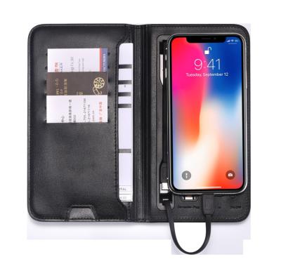 China Custom Logo Genuine Leather Men's Wallet Power Bank 5000mah Power Bank Passport Minimalist Business Card Travel Wireless Business Card Package for sale