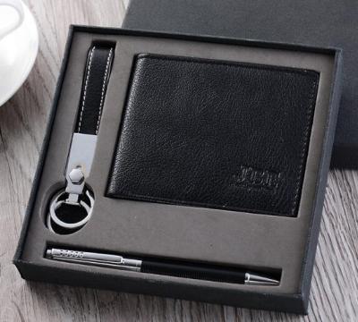 China Business Gift Card Holder Wallet Leather Gift Set with Key Chain and Pen with Wallet Gift Set for sale