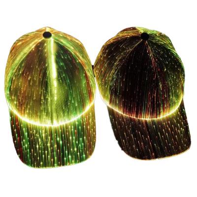 China New high quality fiber optic couple black and white luminous interpretation cap led outdoor spiked baseball cap for sale