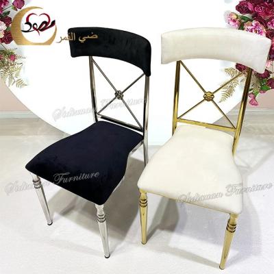 China Elegant hotel chaises pour mariage velvet cushion event wedding steel chairs for sale