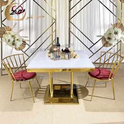 China New sale gold stainless steel frame square MDF event hall elegant wedding tables for sale