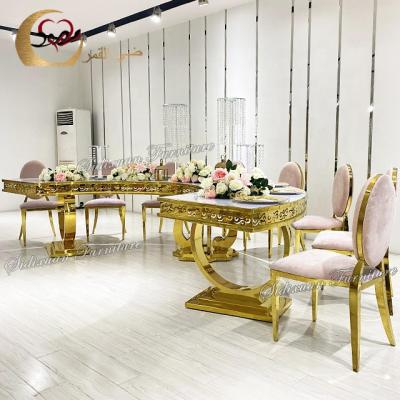 China Designer furniture manufacturer MDF half-circle stainless steel wedding moon tables for sale