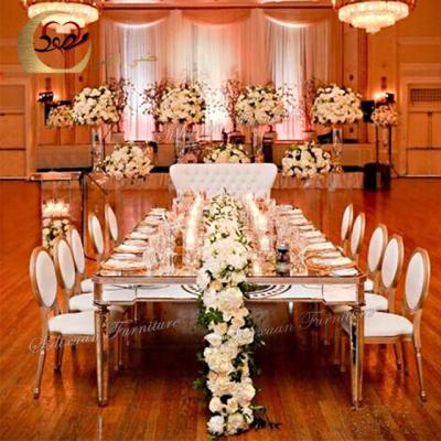 China Rectangle luxury stainless steel legs glass mirrored table tops wedding for sale