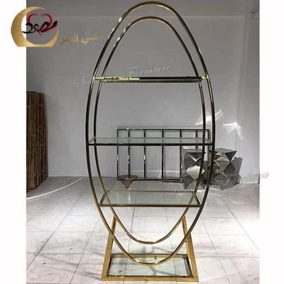 China Hotel bar furniture new design high gold metal stainless steel frame wine shelf for sale