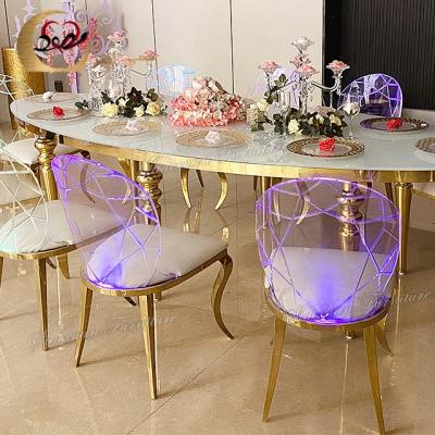 China Event dining furniture stainless steel legs modern acrylic chair with led for sale