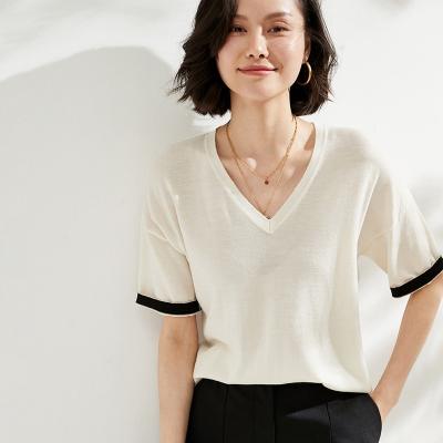 China 2021 New Anti-Wrinkle Worsted Spring V-Neck Short Sleeve Sweater Pure Loose Thin Women Summer Short Sweater Sweater for sale