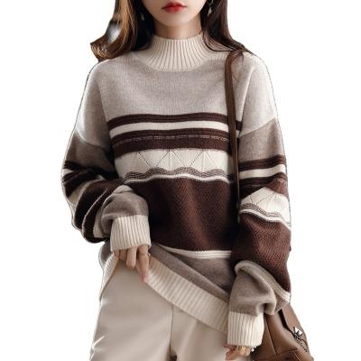 China New Winter Half Turtle Neck Anti-Wrinkle Turtleneck Sweater Women Color Combination Long Sleeve Turtleneck Round Straight Wool Bottom Shirt for sale