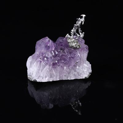 China Wholesale Natural China Crystal Craft Amethyst Cluster Metal Miner Craft For Gifts Home Decoration for sale