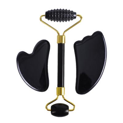 China Hot Selling Black Stone Waist Massage Roller and Natural Jade Guasha Tool Kit for sale