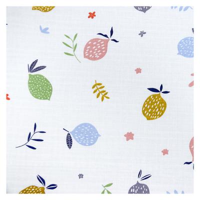 China New Design Anti-Static Fruit Pattern Printed Muslin 100% Cotton Fabric Baby Cloth For Wrapping Blankets for sale