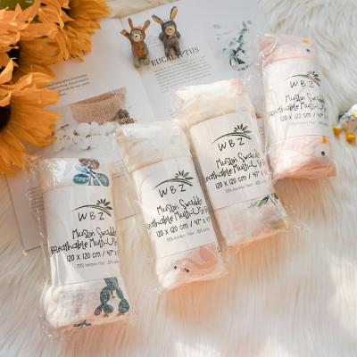 China PORTABLE Hot Sale Cotton Baby Breathable Printed Bamboo Muslin Wrap Organic Blanket For Sleeping for sale