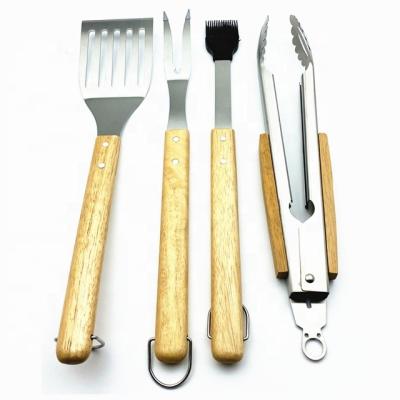 China BQ-7139 Dad Men's Easily Cleaned Christmas Birthday Gifts Heavy Duty Wooden Grilling Stainless Steel 4 PCS Handle BBQ Gift Tool Kit for sale