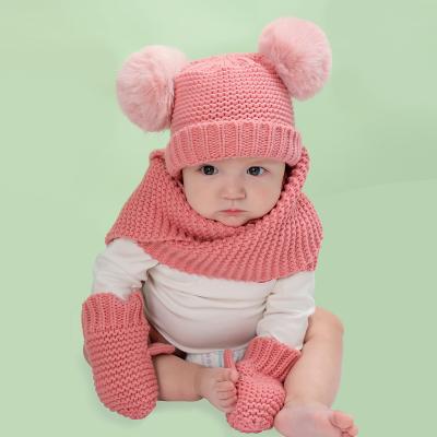 China Character new wool monochrome warm children's scarf set of three piece hat children's hat set manufacturers for sale