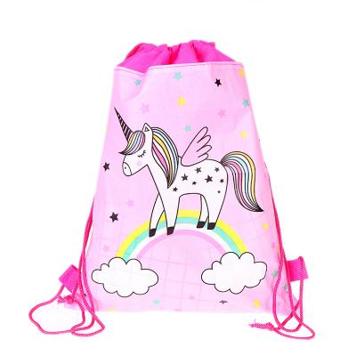 China Gift Cartoon Party Unicorn Nonwoven Fabric Drawstring Bag Package Pouch Storage Bag Backpack for sale