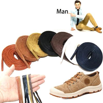 China OEM Flat Custom Shoe Laces Sneaker Patinas Cotton Leather Flat Waxed Lace For Boots for sale