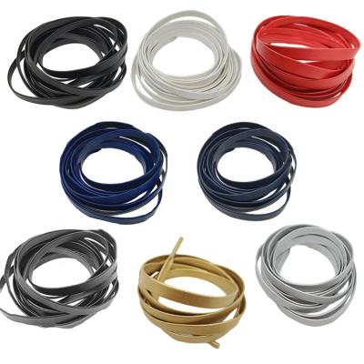 China Cheap Custom Colored Leather Shoe Laces Flat Cheap Men Women Flat Gold Shoe Laces With Plastic Tip for sale