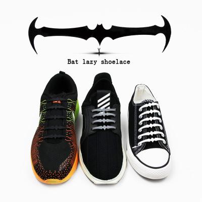 China Flat 2019 new fashionable BAT form silicone shoe laces replace no lazy tie laces silicone shoe for sale