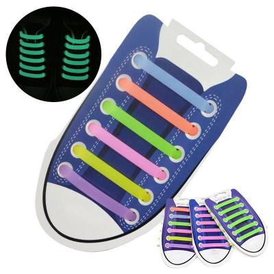 China Flat Color Child Adult No Link Silicon Plastic-elastic Lazy Shoes Laces Luminous Silicone Laces for sale