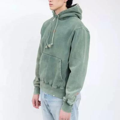 China QUICK DRY Mens Cotton Vintage Stone Acid Wash Hoodies Custom Logo Green Gallery Paint Splatter Distressed Hoodie for sale