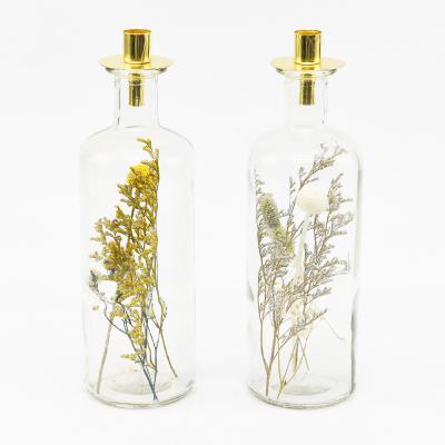 China Eco-Friendly Gift Birthday Decoration Wedding Holiday Party Candle Holder Top Wine Bottle Dried Flowers for sale