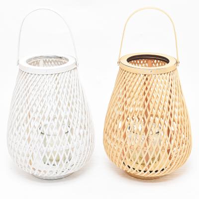 China Luxury Customized Handmade Line Round Candle Glass Cup Rattan Hollow Wood Lantern for sale