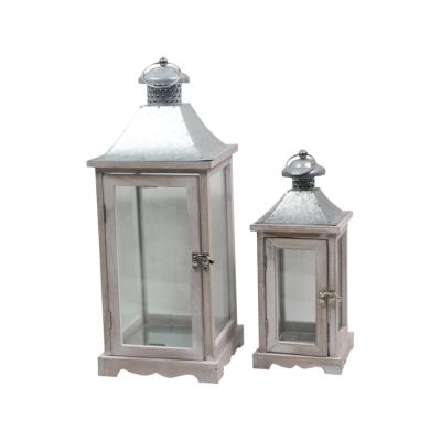 China Home Decoration Antique Style Wooden Lantern With Zinc Top For Home And Garden Decor for sale